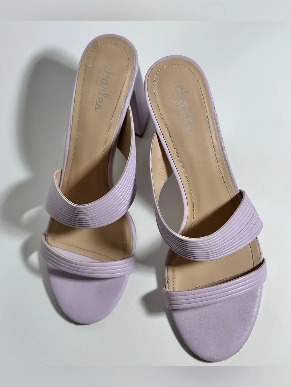 Charles By Charles David Lilac Ribbed Strap Slide Mules